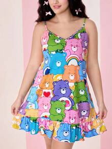 SHEIN X Care Bears Große Größen Nachthemd mit Cartoon Bär Muster und Rüschensaum - Verschiedenfarbig - Übersicht 1