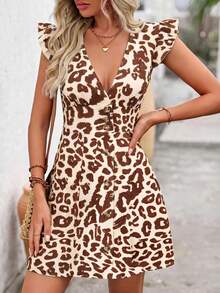 EMERY ROSE Women's Leopard Print Cap Sleeve Button Front Mini Dress - Multicolor - View 8