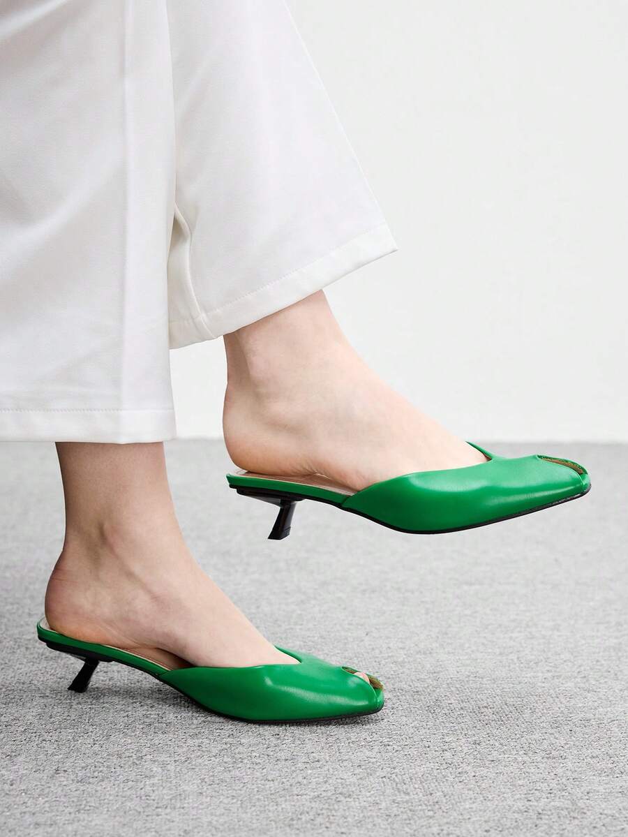 CUCCOO BIZCHIC Sepatu Stiletto Ujung Terbuka untuk Wanita, Sepatu Musim Semi untuk Perjalanan Sehari-hari - Hijau - View 1