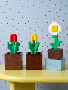 Joivida 1 Stück Pixel-Rose Dekoration, einzigartige 3D-gedruckte Blumenornamente, Kunststoffblumenprodukte, geeignet für Nachttische, Tischplatten, Büro-Schreibtischdekorationen, Möbeldekorationen, sehr geeignet für Weihnachten, Halloween, Geburtstagsgeschenke - Topfpflanze Ornament - Übersicht 1