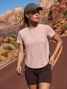 WanderVale Women's Mesh Patchwork Sports Outdoor T-Shirt - Pink - View 3