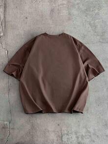 AXEPEAK Men's Metal Letter Badge Round Neck Short Sleeve Casual T-Shirt - Brown - View 2