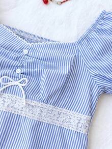SHEIN 青少年女孩休閒簡約舒適後綁帶格紋襯衫 - 彩色 - 查看 3