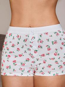Lowkey Lull Ribbed Floral Bud Elastic Comfortable Minimalist Faux Fly Comfortable Women's Boxer Briefs - Multicolor - View 7