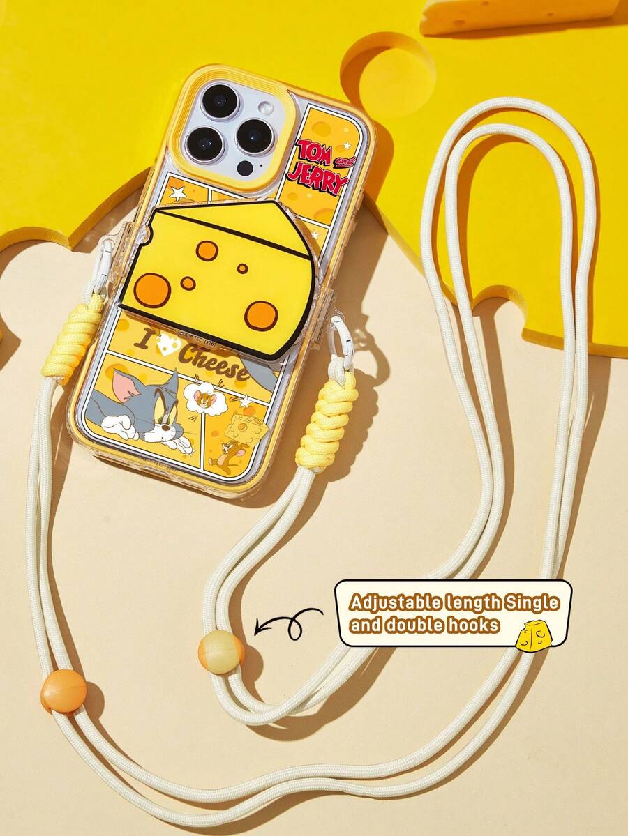 TOM & JERRY X SHEIN 卡通黃色邊框手機殼附手機背夾,防護防摔 iPhone11-17 系列手機殼 - 彩色 - 查看 1