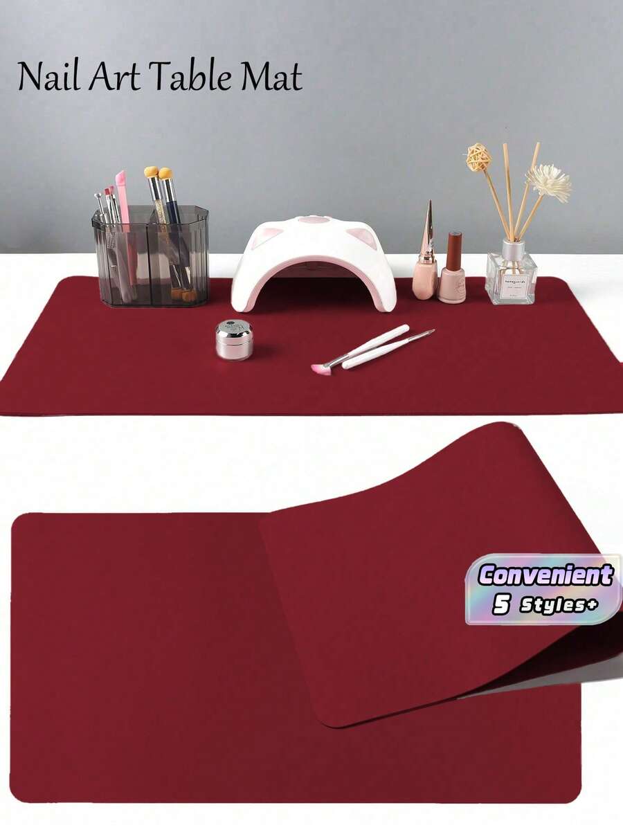 Waterproof And Durable Nail Art Table Mat, Made Of Waterproof And Soft PU Leather, Designed For Studio Tabletops And Foldable Nail Art Armrests. Ideal For Nail Artists In Salons And For Home Use. - Melon red - View 1
