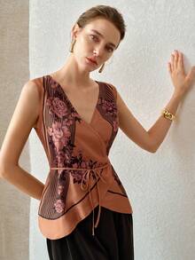MOTF PREMIUM WOMEN'S FLORAL PRINT SLEEVELESS TOP - Mocha Brown - View 7
