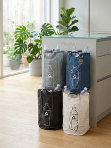 Large Capacity Foldable Recycling Bin - Cylindrical Opening Design, Multi-Purpose Storage Basket Suitable For Plastic Bottles, Space Saving, Foldable Organizing Box, Durable And Easy To Clean, No Need For Power, Household Recycling Bin - Multicolor - View 3