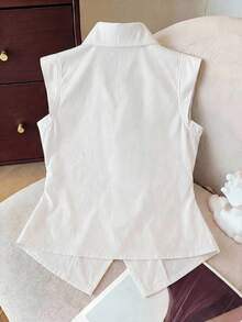 Camisa de botones minimalista de unicolor para niñas preadolescentes - Blanco - Ver 2