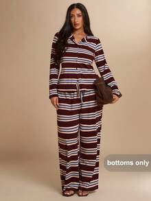 SHEIN BAE CURVE 大尺碼女款條紋休閒寬腿長褲 - 彩色 - 查看 1