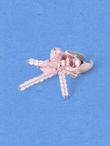Popjeli Silver Open Ring Girl Heart Pink Beaded Flower Ring Niche Design Sweet And Cool Style - Pink - View 8