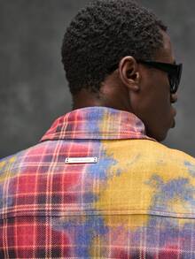 NEON BLANC Men's Tie-Dye Plaid Denim Jacket With Airplane Buckle - Multicolor - View 5