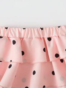 SHEIN Playful Pals 2026夏季新款女童黑白波點蛋糕裙套裝，交叉肩帶設計甜美酷感2件套，女嬰韓系優雅度假公主裙 - 粉色 - 查看 6