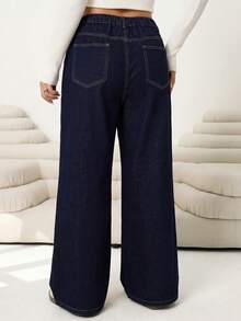 SHEIN Tall CURVE 大尺碼休閒水洗寬鬆牛仔褲 - 藍色 - 查看 2