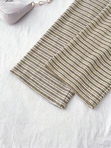 Teen Girl Knit Striped Drawstring Fitted Casual Long Pants - Khaki - View 4