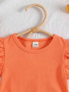 SHEIN Vintaside Kids 2件組女嬰針織羅紋布料短袖圓領T恤與彩色花卉鬆緊腰收口長褲套裝，春夏田園風彩色花卉元素，休閒派對度假穿著，田園風 - 彩色 - 查看 5