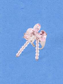 Popjeli Silver Open Ring Girl Heart Pink Beaded Flower Ring Niche Design Sweet And Cool Style - Pink - View 6