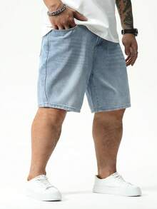 Manfinity Homme Men Plus Size Loose Fit Casual Denim Shorts Baggy Jorts Plain Light Blue Work Basic Going Out Hang Out Commute College - Light Wash - View 5