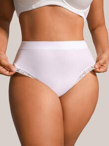 Barelissa Women's Plus Size Seamless Lace Semi-Sheer Triangle Panty, 1pc - White - View 4