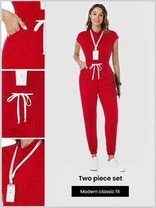 TaskEZ Mono de enfermería con cintura con cordón - Rojo - Ver 1