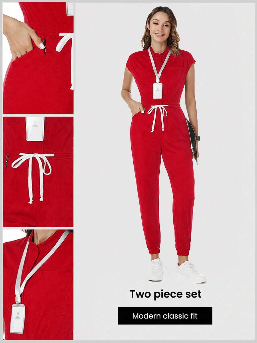 TaskEZ Mono de enfermería con cintura con cordón - Rojo - Ver 1