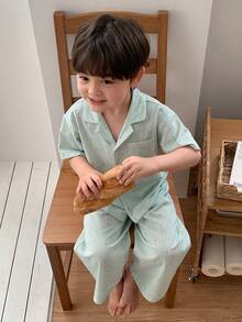 DAZY 男嬰條紋短袖單排扣上衣與長褲居家休閒套裝 幼兒 - 薄荷綠 - 查看 6