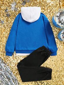 SHEIN X Care Bears Tween Boy Bear & Letter Graphic Hoodie & Sweatpants - Blue - View 2