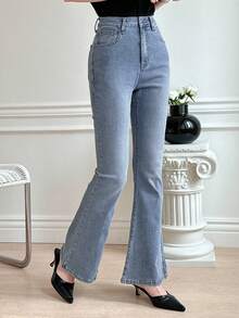 DAZY Quần Jeans Denim Xòe Rửa Thường Ngày Có Thiết Kế Nơ Cho Nữ - Màu xanh lam - Xem 6