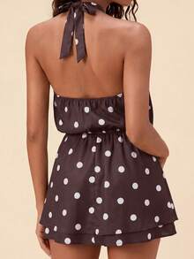 Travachic Women's Polka Dot Pleated Casual Elegant Daily Outing Halter Neck Dress Birthday Brown And White Polka Dot Summer - Coffee Brown - View 3