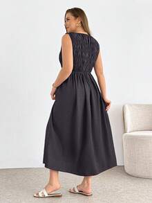 SHEIN Essnce 大尺碼夏季休閒無袖洋裝 - 紫色 - 查看 2