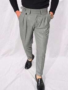 Manfinity CityGents Men's Fashionable Solid Colored Pleated Formal Pants Formal, Ceremony - Grey - View 1