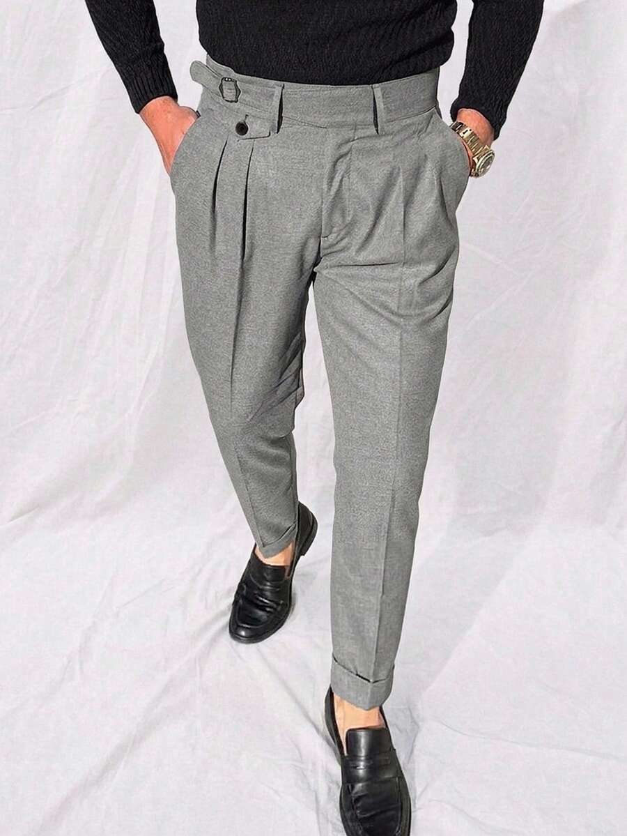 Manfinity CityGents Men's Fashionable Solid Colored Pleated Formal Pants Formal, Ceremony - Grey - View 1