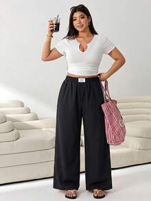 Solflare Pantalones de pierna recta casuales multicolores semitransparentes de talla grande para mujer - Multicolor - View 3