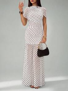 SHEIN Tall Summer Elegant Polka Dot Print Dress - White - View 5