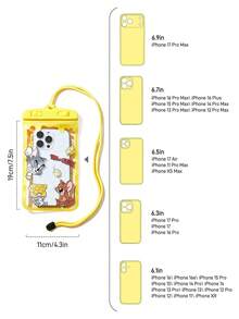 TOM & JERRY X SHEIN 1個貓鼠卡通印花防水觸控螢幕透明水上運動手機袋，適用於漂流、海灘、游泳、划船、獨木舟、徒步，保護手機、相機、現金、護照、文件免受水、沙、雪、灰塵侵害 - 黃色 - 查看 9