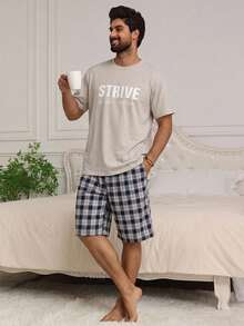 DAZY Men's Summer White Letter Print T-Shirt And Plaid Shorts Loungewear Set - Multicolor - View 6