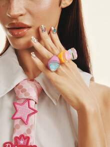 Popjeli 1 Cincin Resin Cinta Berwarna-warni, Perhiasan Musim Panas yang Lucu dan Menawan untuk Wanita dan Anak Perempuan, Cocok untuk Ditumpuk di Pantai dan Tepi Laut. - Berapa harganya? - View 7