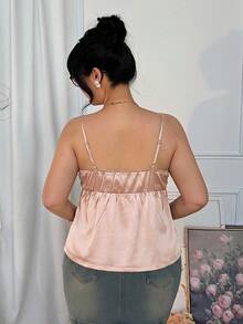 Comfortcana Kamisol Musim Panas Ukuran Besar Elegan Warna Polos dengan Hiasan Renda - Aprikot - View 2