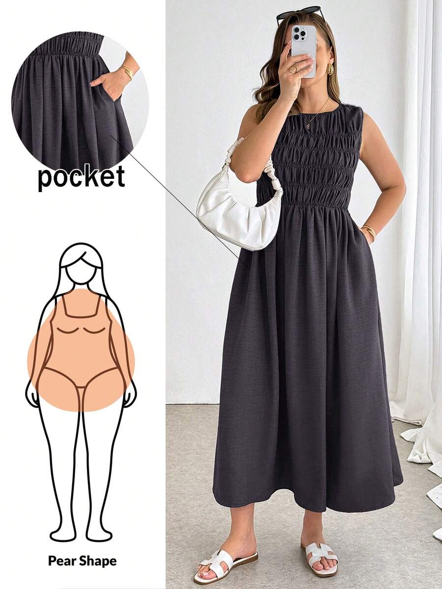 SHEIN Essnce Plus Size Summer Casual Sleeveless Dress Formal Vacation Grey - Purple - View 1