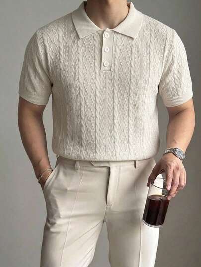 DAZY Maglietta a maniche corte con colletto polo color albicocca in maglia per uomo