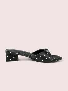 CUCCOO DOLLMOD Women's Shoes, Polka Dot Thick Heel, Black, Square Toe Bow Sandals, Casual And Comfortable Slippers In Summer - Black - View 5