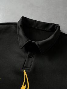 ROMWE MEN 男士火焰印花短袖 Polo 衫 - 黑色 - 查看 3