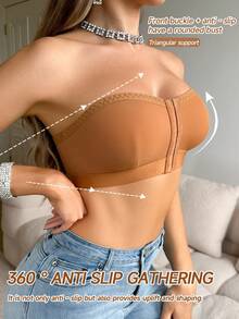 SHEIN 1件裝女款時尚前扣防滑穩固平胸式內衣 - 棕色 - 查看 3