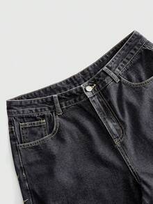 ROMWE MEN Men's Loose Fit Spider Embroidered Denim Shorts - Grey - View 5
