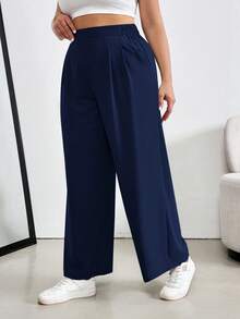 Shapeblank Plus Size Women Mint Green High Waist Pencil Pants Fall - Navy Blue - View 6