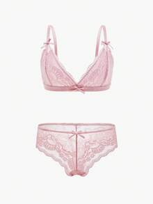 Bisouelle 3pcs Set Solid Color Lace Bralette & Bikini Panty Lingerie Set (No Wire Bra, Triangle Panty)For Summerfor Summer - Multicolor - View 19