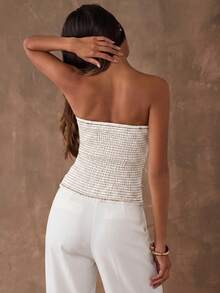 SHEIN BAE Top de denim tipo bustier de unicolor con diseño de botones, versátil y casual para una cita - Blanco - Ver 2