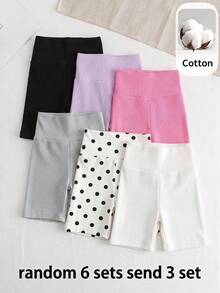 SHEIN Young Girl Sporty Sweet Cool Spring/Summer Knit Solid Color High Waist Shorts 3pcs Set - Multicolor - View 1
