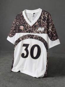 Betty Boop x SHEIN Men's Summer Casual Leopard Print Patchwork T-Shirt - White - View 1