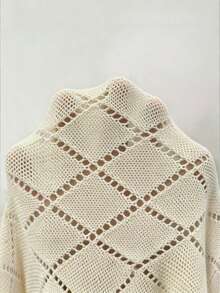 SHEIN Raffinéa Women's Solid Color Hollow Out Long Sleeve Cardigan - Apricot - View 7